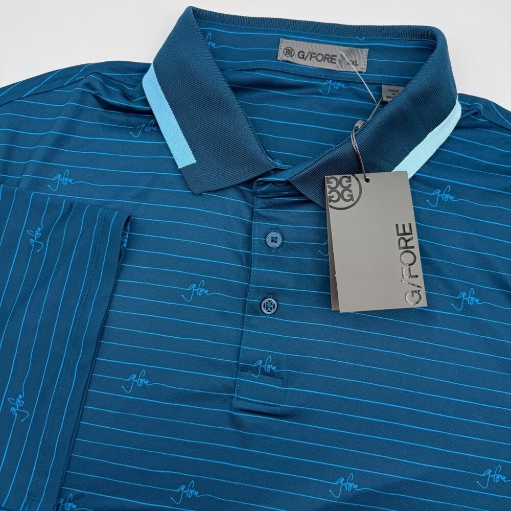 NWT G/FORE Script Stripe Tech Pique Golf Polo Men’s XXL Performance Stretch